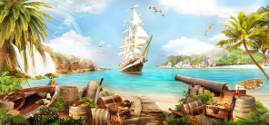 Красивый пиратский остров и Фрегат