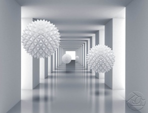 3D абстракция геометрическая сфера в коридоре в серых тонах