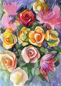 Картина гуашью Букет Роз