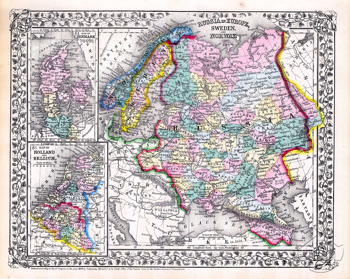 Карта Европейской части России, Швеция и Норвегия, 1870г