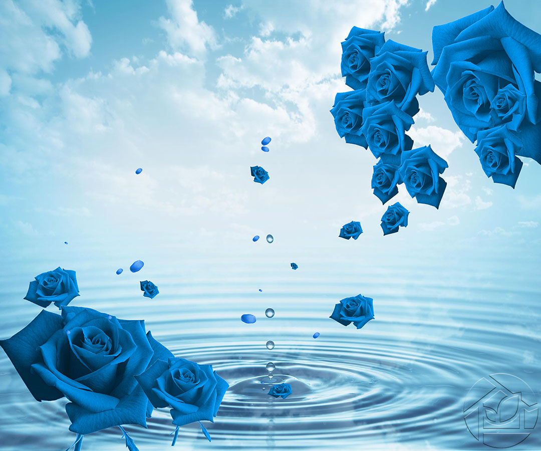 3D абстракция лазурные розы и капли воды