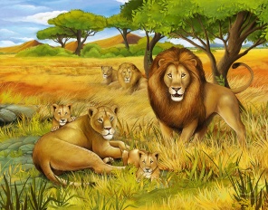 Красивый рисунок львы и тигры в саванне