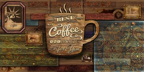 Деревянная вывеска Кофе