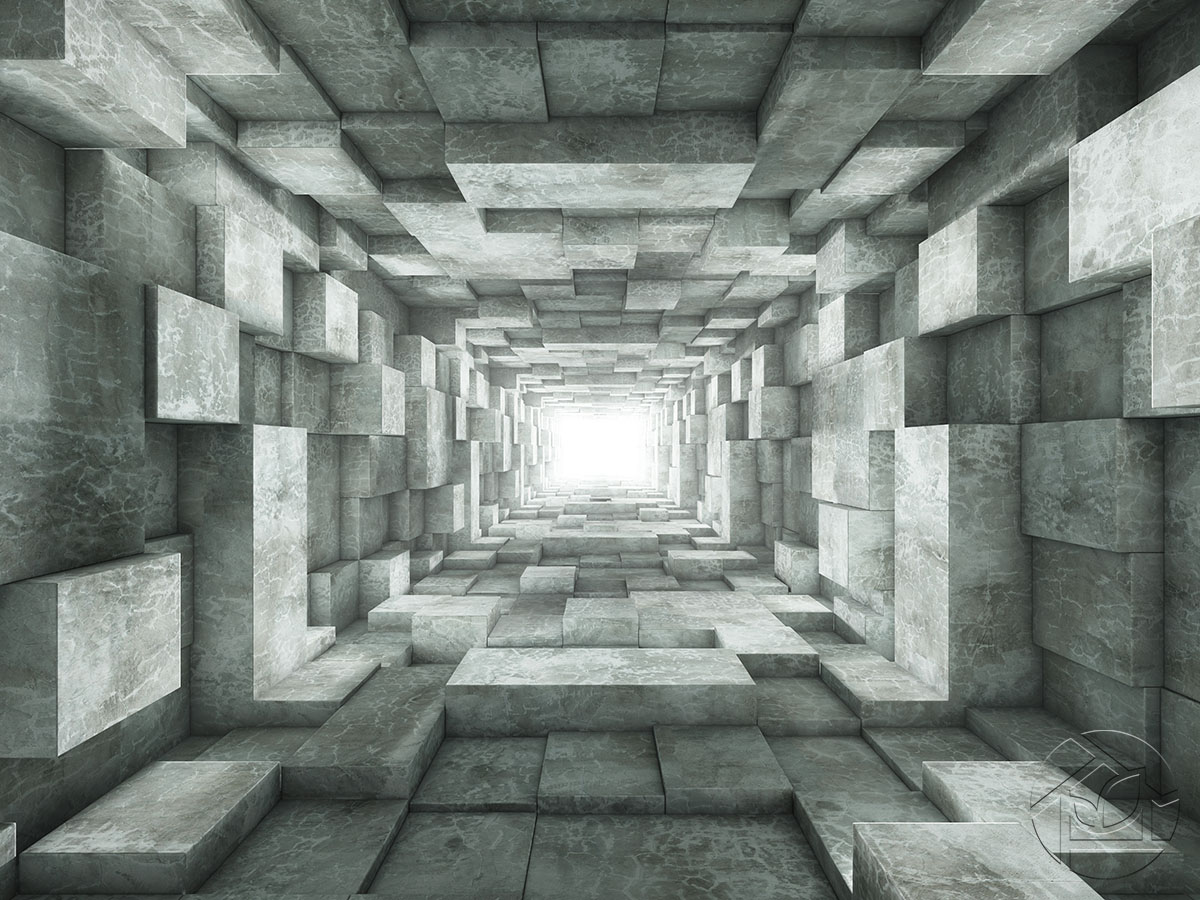 3D тоннель из гранитных кубов