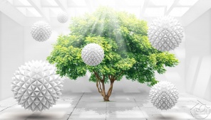 3D асбтракция сферы вокруг дерево