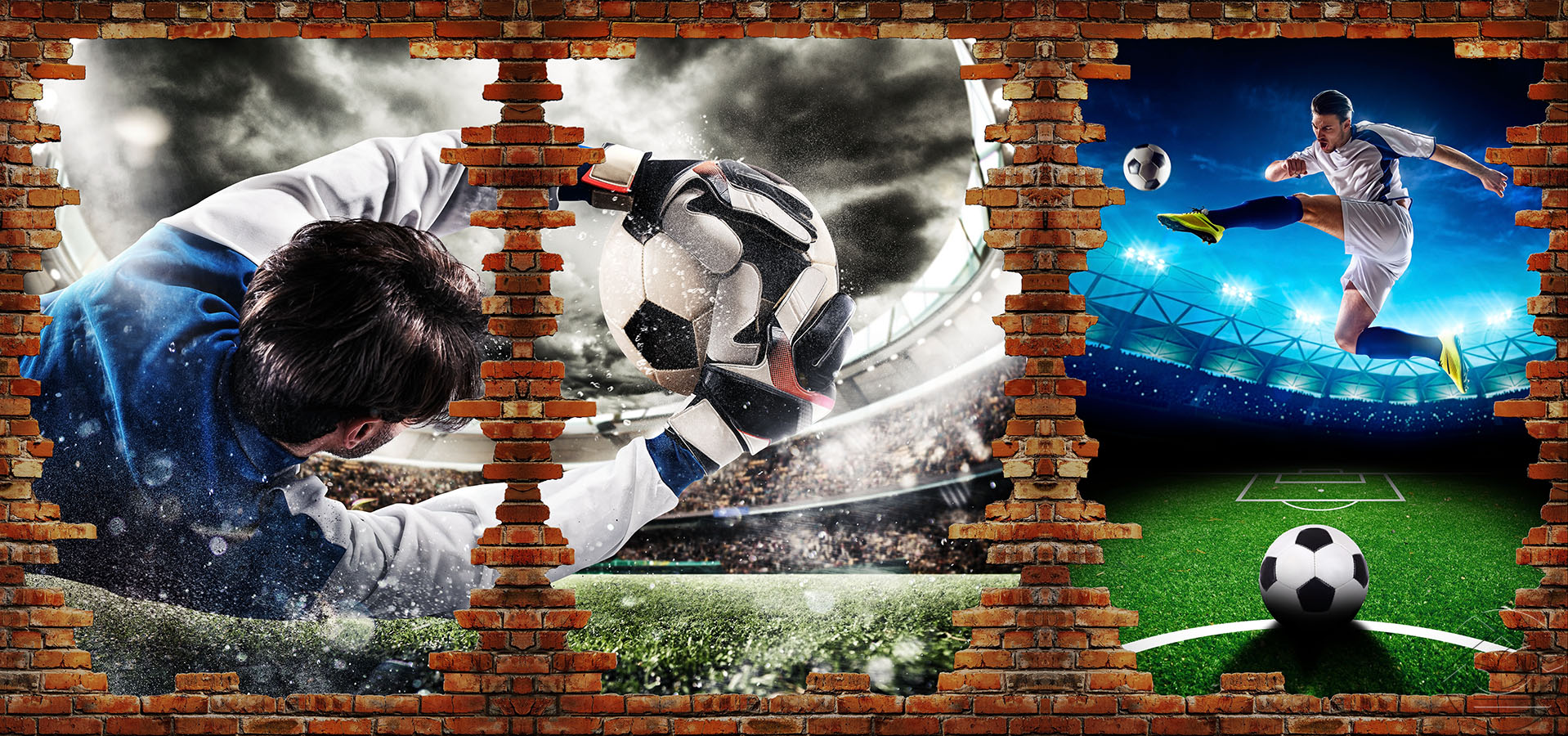 Кирпичная стена с элементами футбола