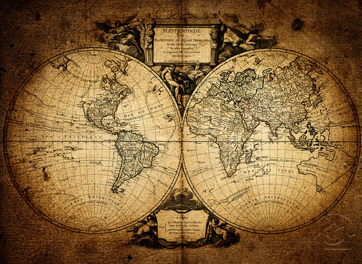 Карта мира или описание земного шара Дидье Робер де Вогонди XVIII век