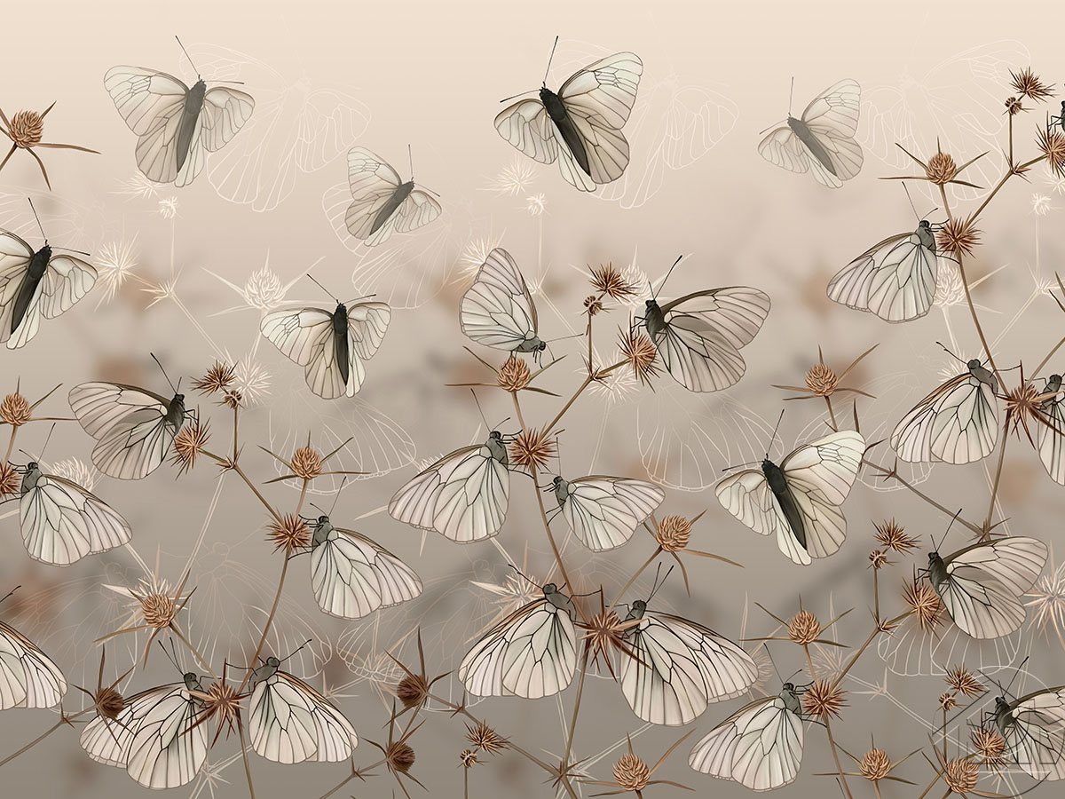 Красивый рисунок бабочек на бежевом фоне