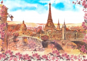 Акварель Розовый Париж