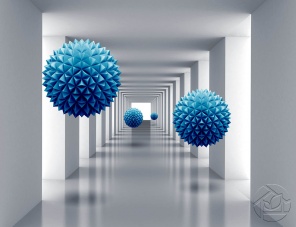 3D абстракция голубая сфера в сером коридоре