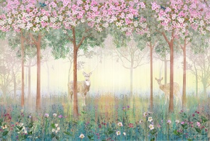 Олени в розовом лесу