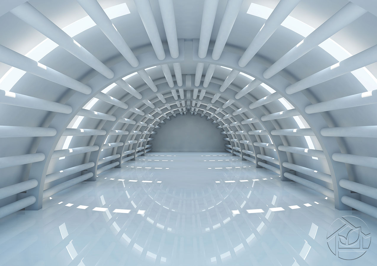 3D светлый тоннель с отражающим полом
