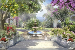 Летний сад с фонтаном