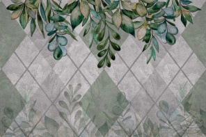 Рисунок с зелёными листьями на фоне ромб
