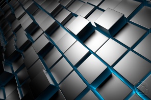 3D абстракция металлические кубы с синей подсветкой