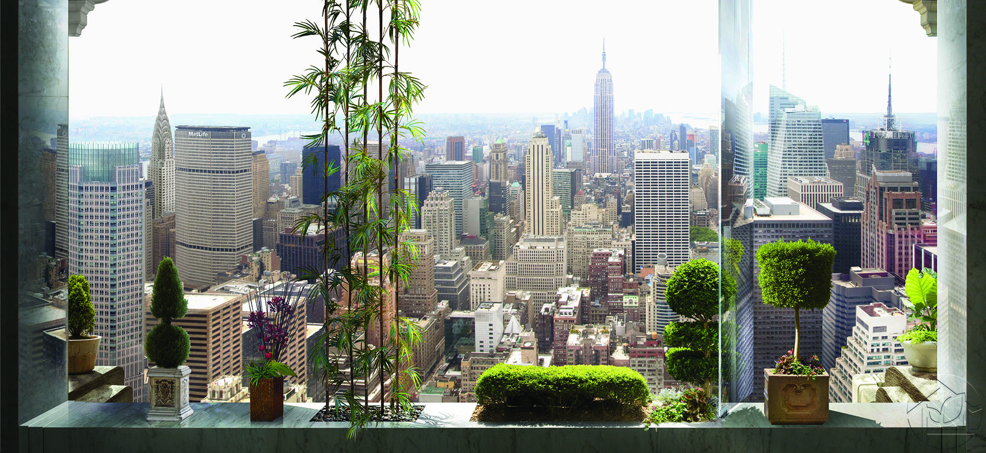 Красивый вид из окна на Нью-Йорк