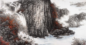 Восточный рисунок Вблизи у водопада