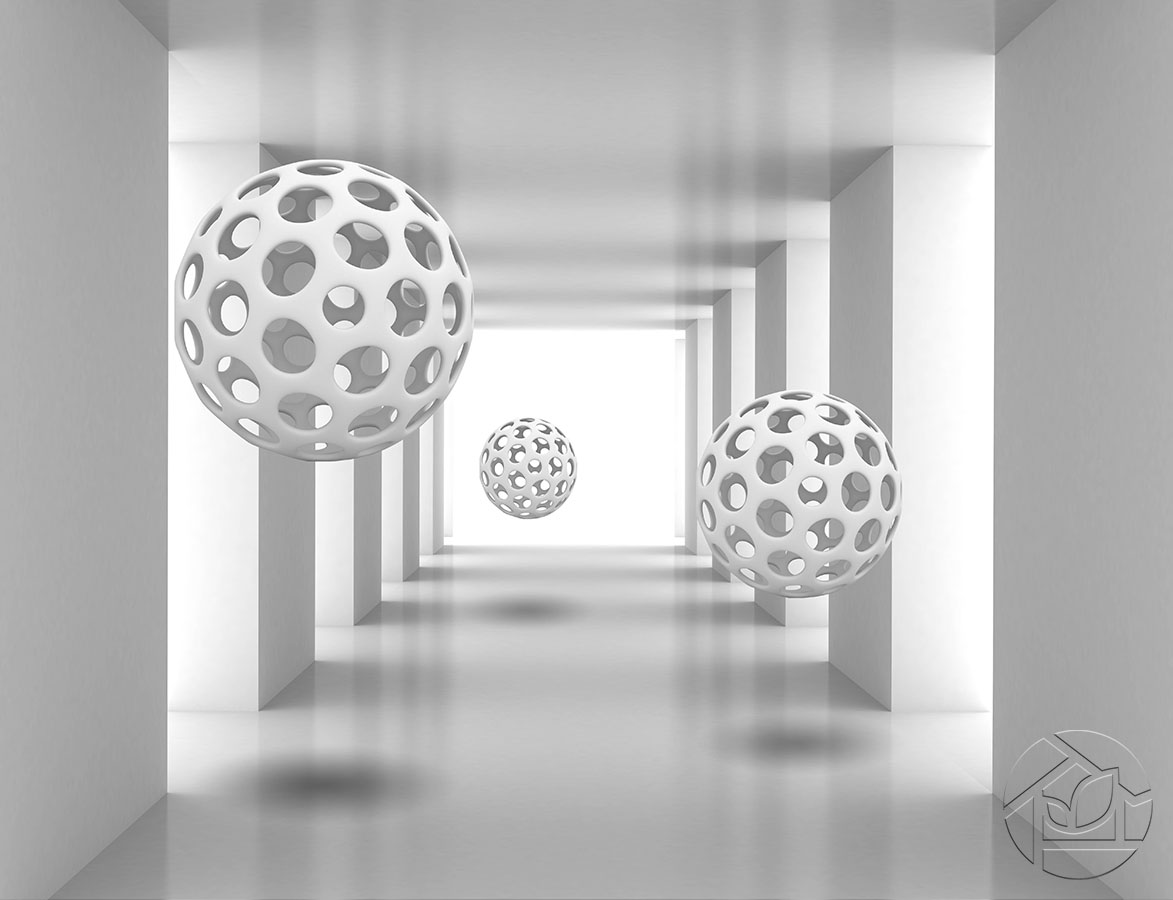 3D абстракция шары в квадратном коридоре