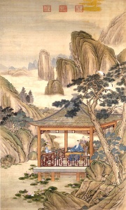 Восточный рисунок беседка в горах