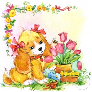 Рисунок: Милый щеночек с цветочками
