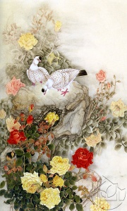 Китайская живопись птицы у цветков