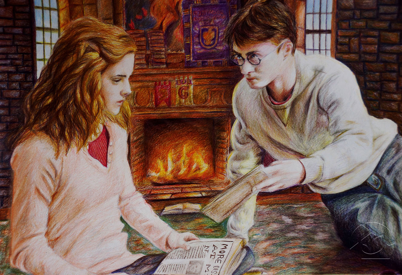 Гарри Поттер и Гермиона за книгами