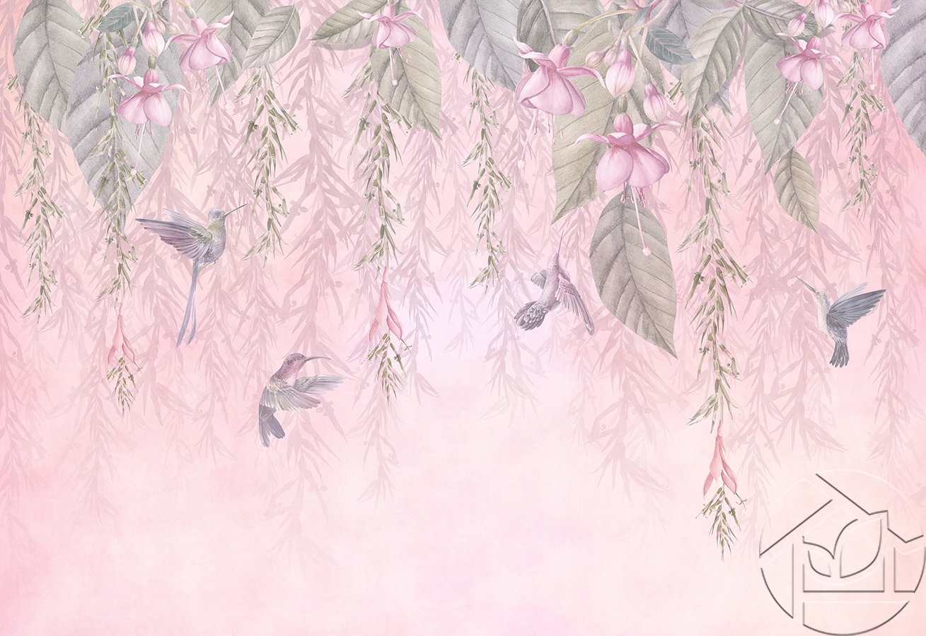 Колибри на розовом фоне