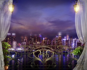 Вид с балкона на ночной мегаполис