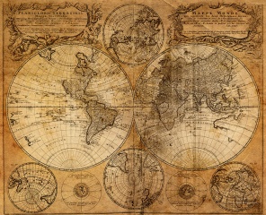 Карта Мира во всех плоскостях , цвет сепия
