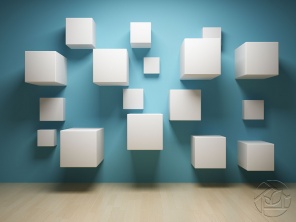 Белые кубы на голубой стене