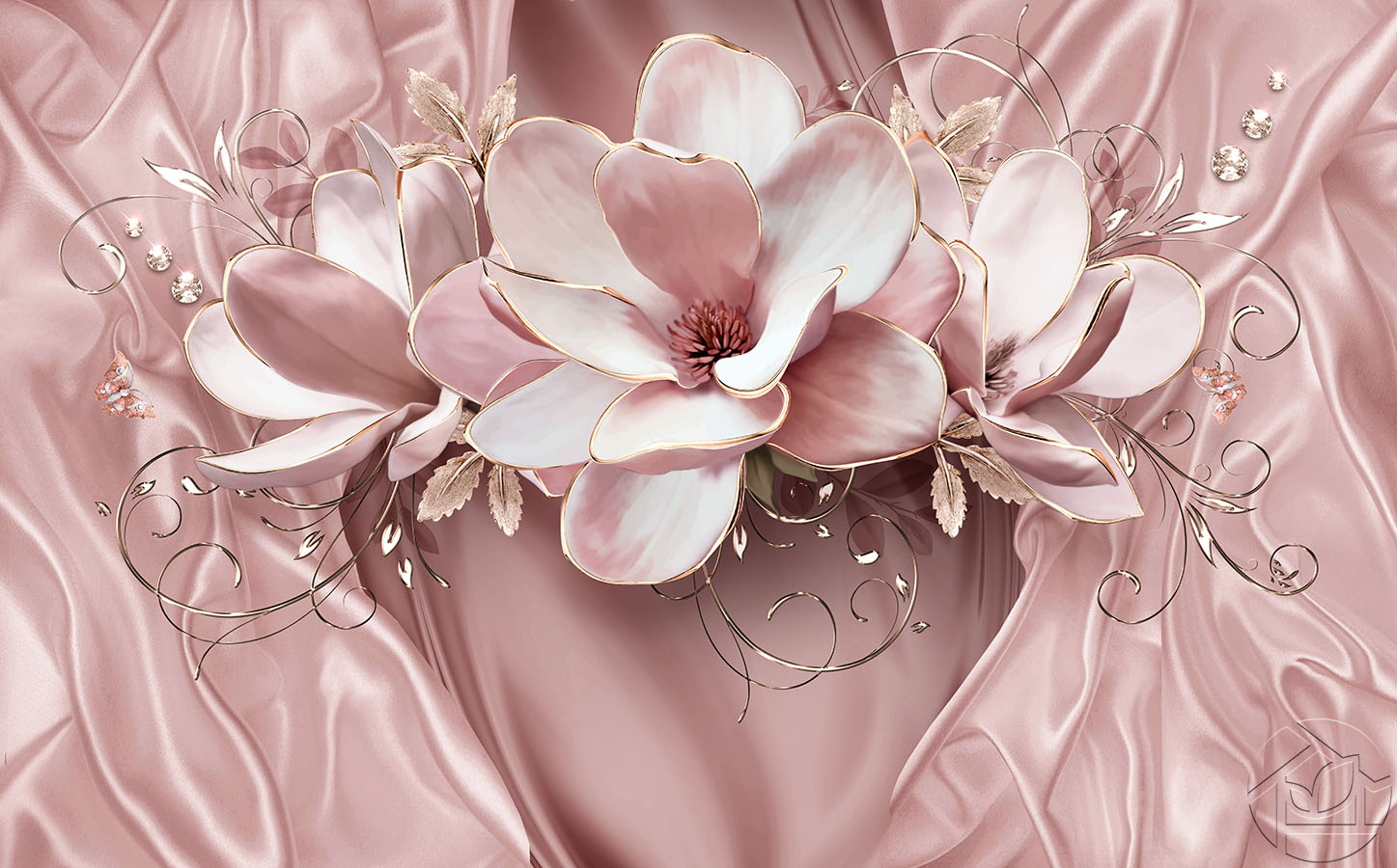 3D красивые розовые цветы