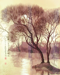 Рисунок два дерева на реке