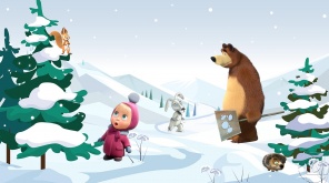 Маша и медведь в зимнем лесу