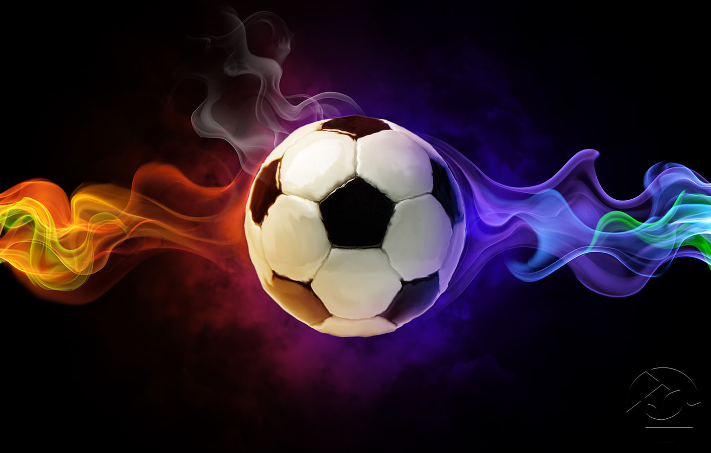 Футбольный мяч в красно-синем пламени