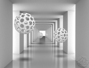 3D абстракция шары в квадратном длинном коридоре