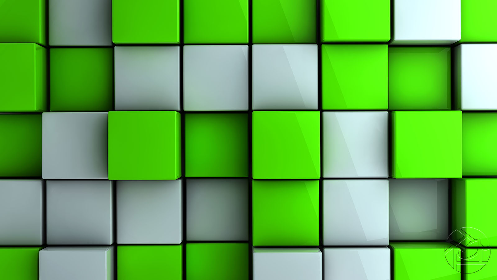 3D серые и зелёные кубы