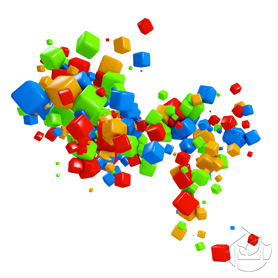 3D абстракция порящие радужные кубики