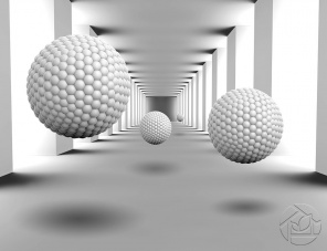 3D абстракция геометрическая сфера в сером коридоре