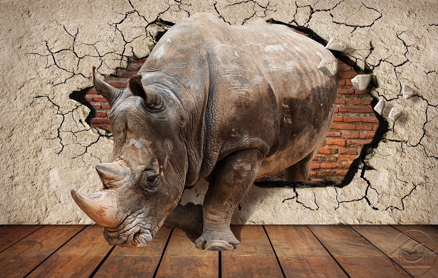 3D Носорог рушит стены