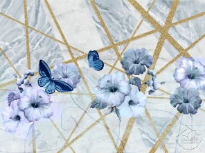 Синие бабочки на фоне голубого мрамора