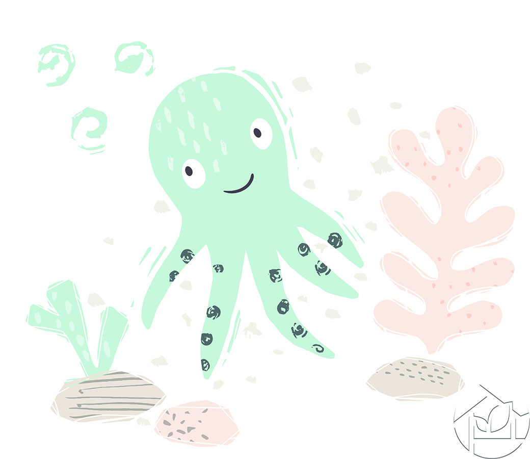 Детская илююстрация осьминог-малыш