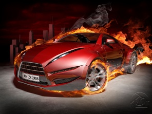Огненная красная машина