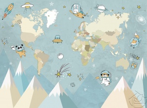 Детская карта мира и животные космонавты