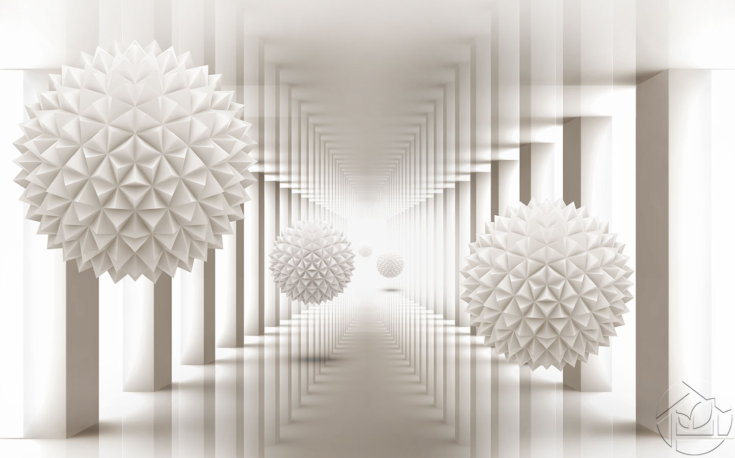 3D абстракция сфера в  коридоре с отражающей поверхностью