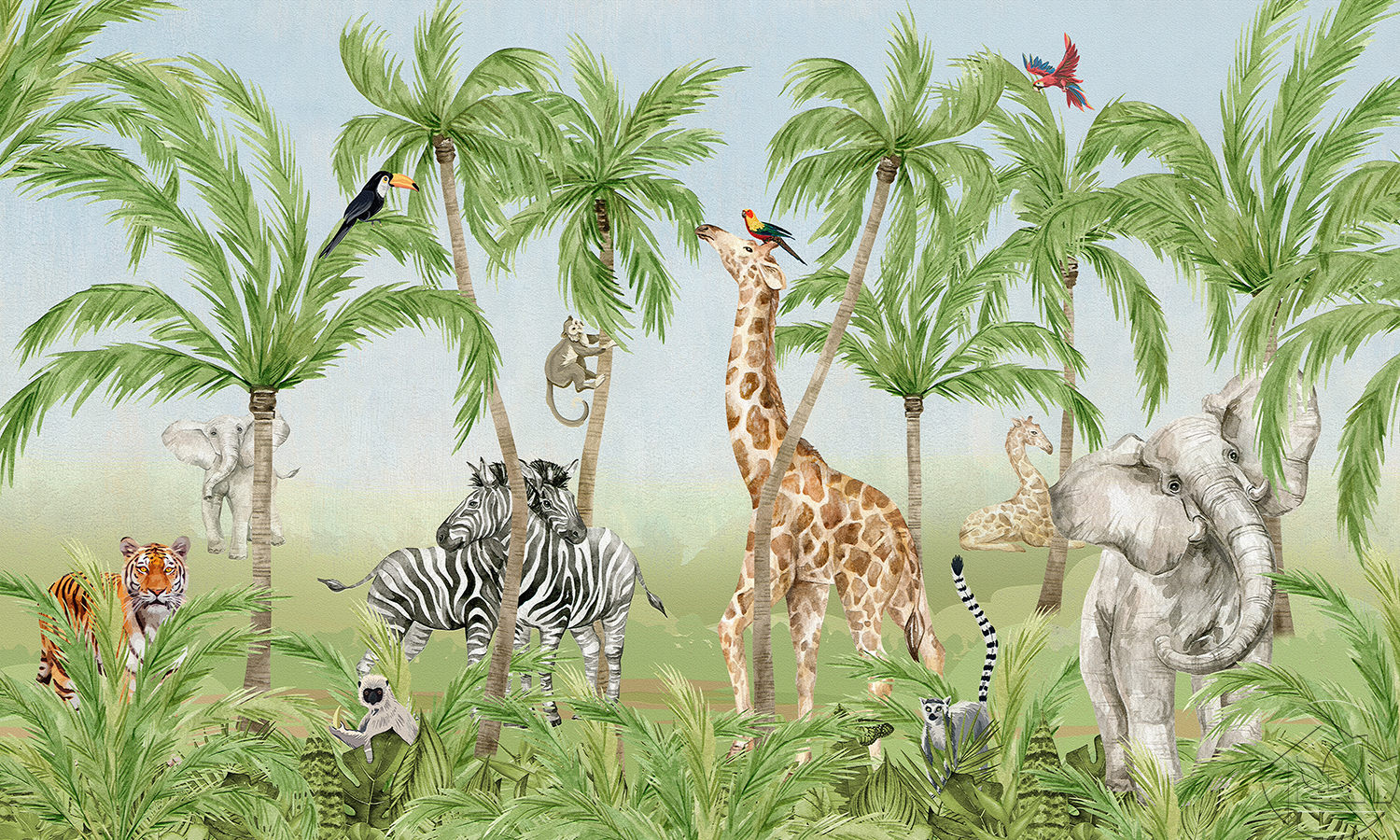 Животные в джунглях рисунок акварель