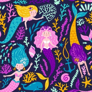 Детская иллюстрация русалки под водой