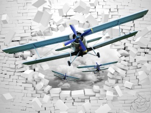 3D самолёты пробивающиеся сквозь стену