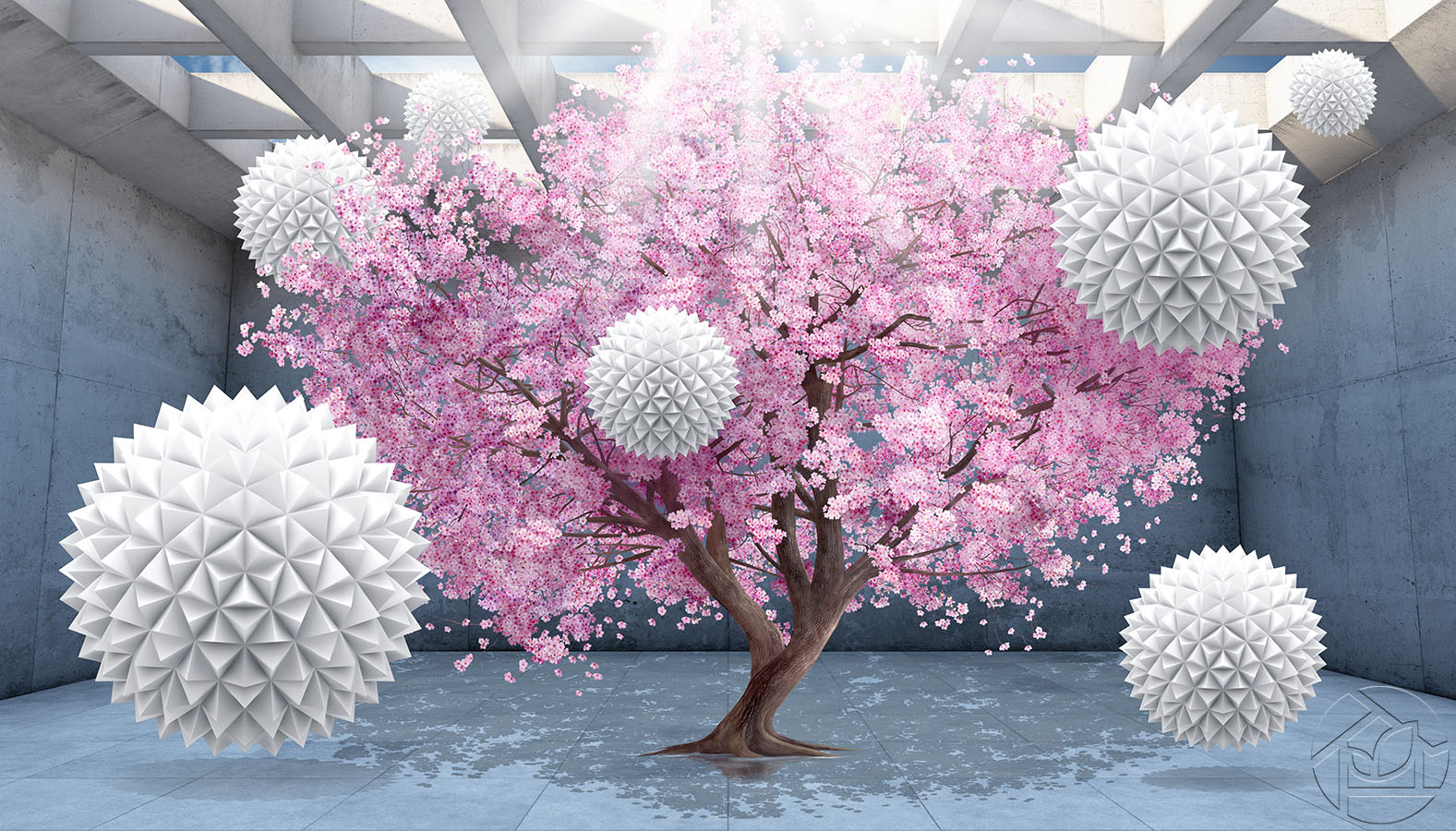 3D асбтракция сферы вокруг цветущей Сакуры