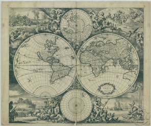 Старинная карта Мира в серых тонах
