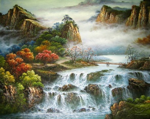 Осенний водопад в камнях